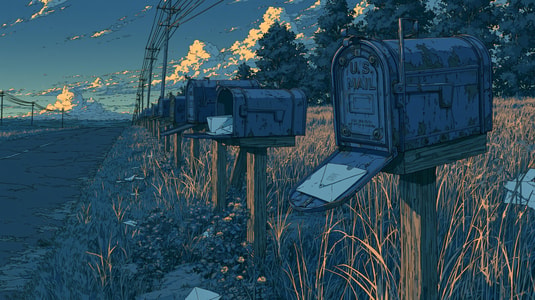 A row of mailboxes representing customer feedback emails. 