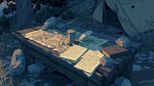 Illustration of customer feedback notes and strategy documents on an outdoor desk for a SaaS feedback strategy guide.