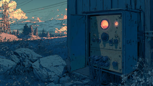 Anime-style control panel glowing beside a mountain field, used as a feature image for AI chatbots for customer support.