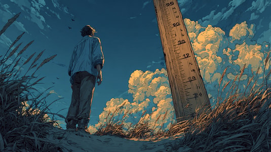 Illustration of a person standing beside a giant ruler, representing customer service KPIs and support metrics that measure team performance.