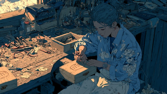 Anime-style person engraving a customer’s name on a wooden box, used as a feature image for personalized customer service examples.