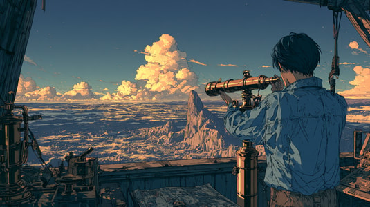 A person uses a telescope to observe the horizon, representing customer intelligence and insight.