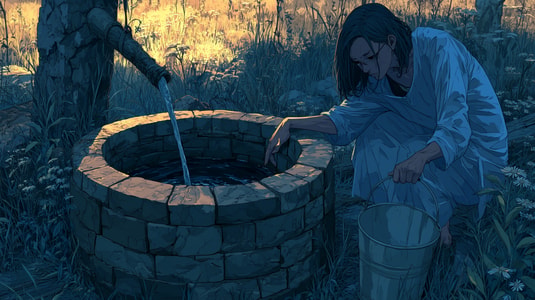Illustration of a person drawing water from a stone well, representing the effort to identify and meet customer needs.