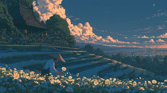 A person carefully tends a flower field, representing customer obsession and attention to customer needs.