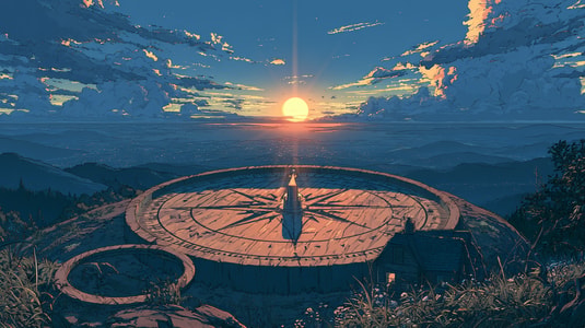 Compass pointing toward the sunrise, representing a customer-oriented approach and clear business direction.