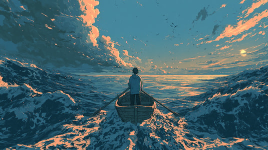 Person steering a small boat through rough waves, representing the challenge of handling angry customers.