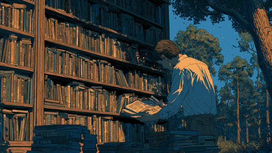 A person searches through an outdoor library, representing affordable Document360 alternatives.