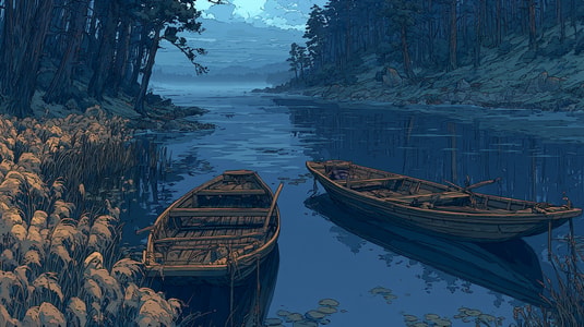 Two wooden boats on a calm river representing Drift vs Intercom comparison.