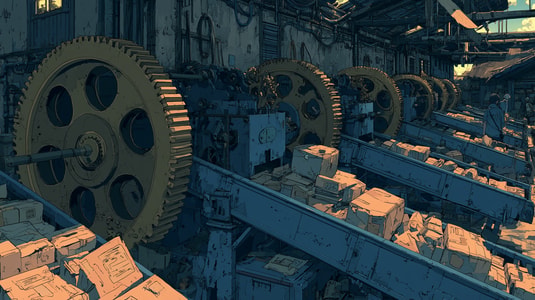 Illustration of packages moving through an automated conveyor system, representing ecommerce chatbot automation and order workflows.