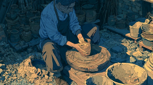 Illustration of a potter shaping clay by hand, representing high-touch customer service.