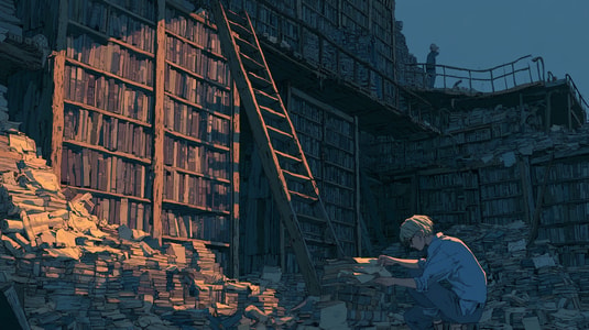 Person reading in a large archive for an Intercom knowledge base alternatives blog.