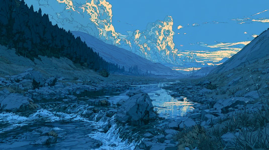 Mountain stream flowing through a wide valley, representing an omnichannel customer experience across connected touchpoints.