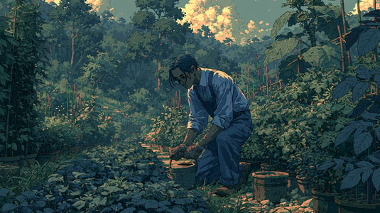 Illustration of a person tending plants in a lush garden for a SaaS customer success guide.