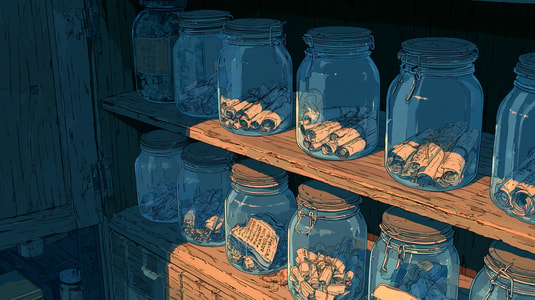 Jars filled with rolled-up notes, representing saved canned responses.