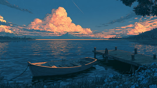 A lone boat by a quiet dock at sunset, representing customers at risk of churning.