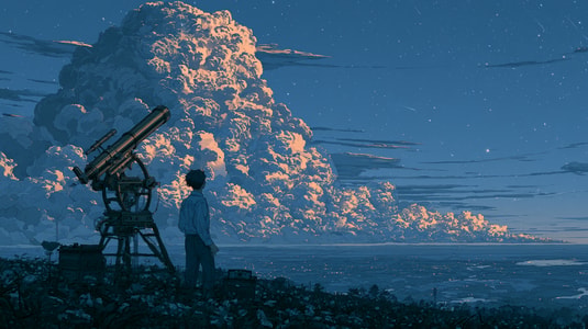 A person beside a telescope looking into the distance, representing customer churn prediction.