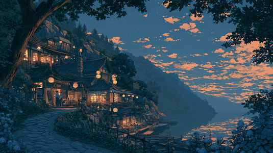 A welcoming lakeside village at sunset, representing a connected customer experience platform.