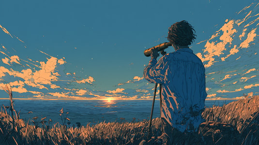 A person looks through a telescope, representing customer focus and understanding customer needs.