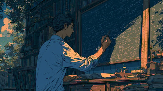 A person writes formulas on a chalkboard, representing customer retention rate calculations.