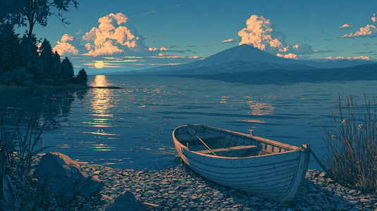 Illustrated rowboat at the water’s edge, symbolizing a feature release ready to launch.