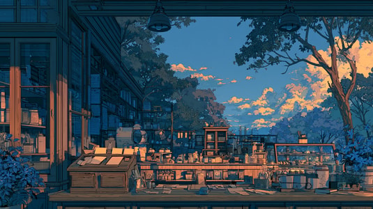 Illustrated storefront and workspace at sunset used as the feature image for a guide to in-app surveys.