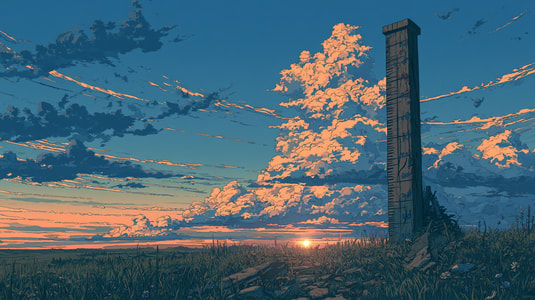 A tall measurement marker at sunset, representing Net Promoter Score tracking and comparison.
