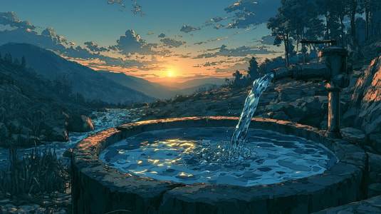Water flowing into a reservoir at sunset, representing net revenue retention and recurring revenue growth.