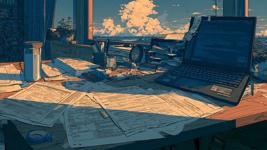 Survey forms spread across a desk beside a laptop, representing different customer satisfaction survey types.