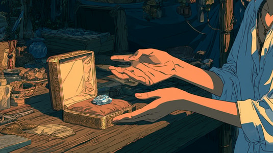 A person presents a gemstone in an open box, representing a clear value proposition.