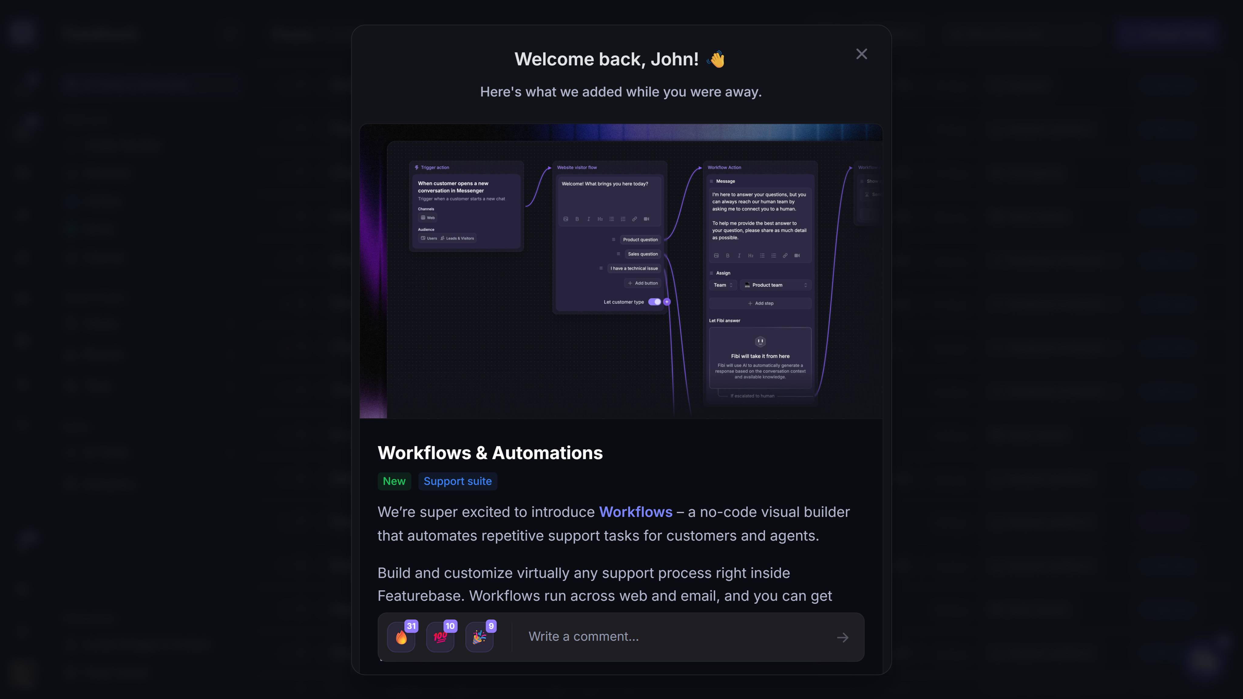 In-app product announcements